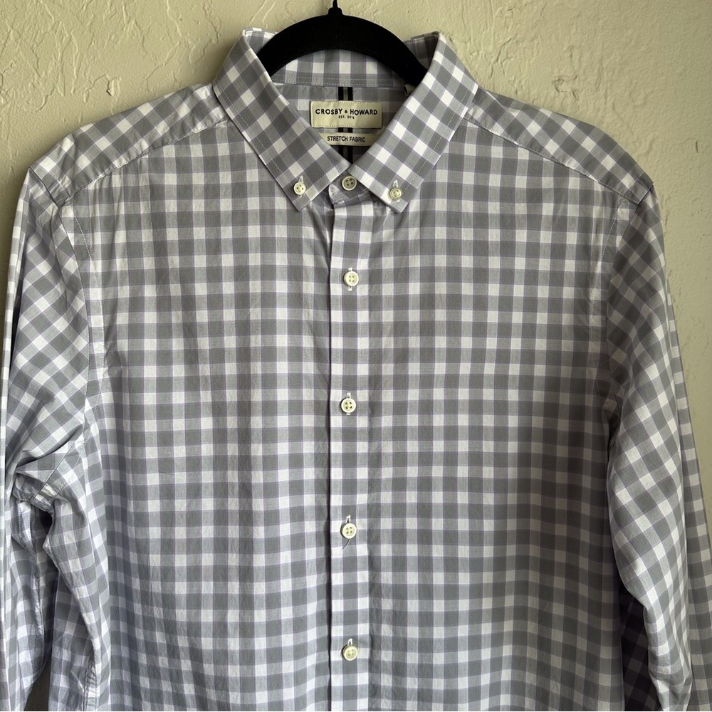 Crosby & Howard Gray White Purple Check Long Sleeve Mens Shirt Button Down Sz Lg